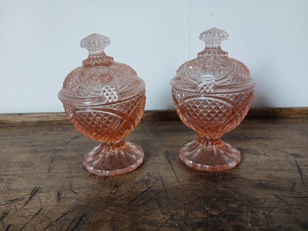 Chiseled Pink Glass Salt and Pepper Shaker Set