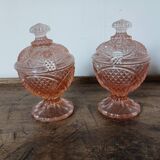 Chiseled Pink Glass Salt and Pepper Shaker Set