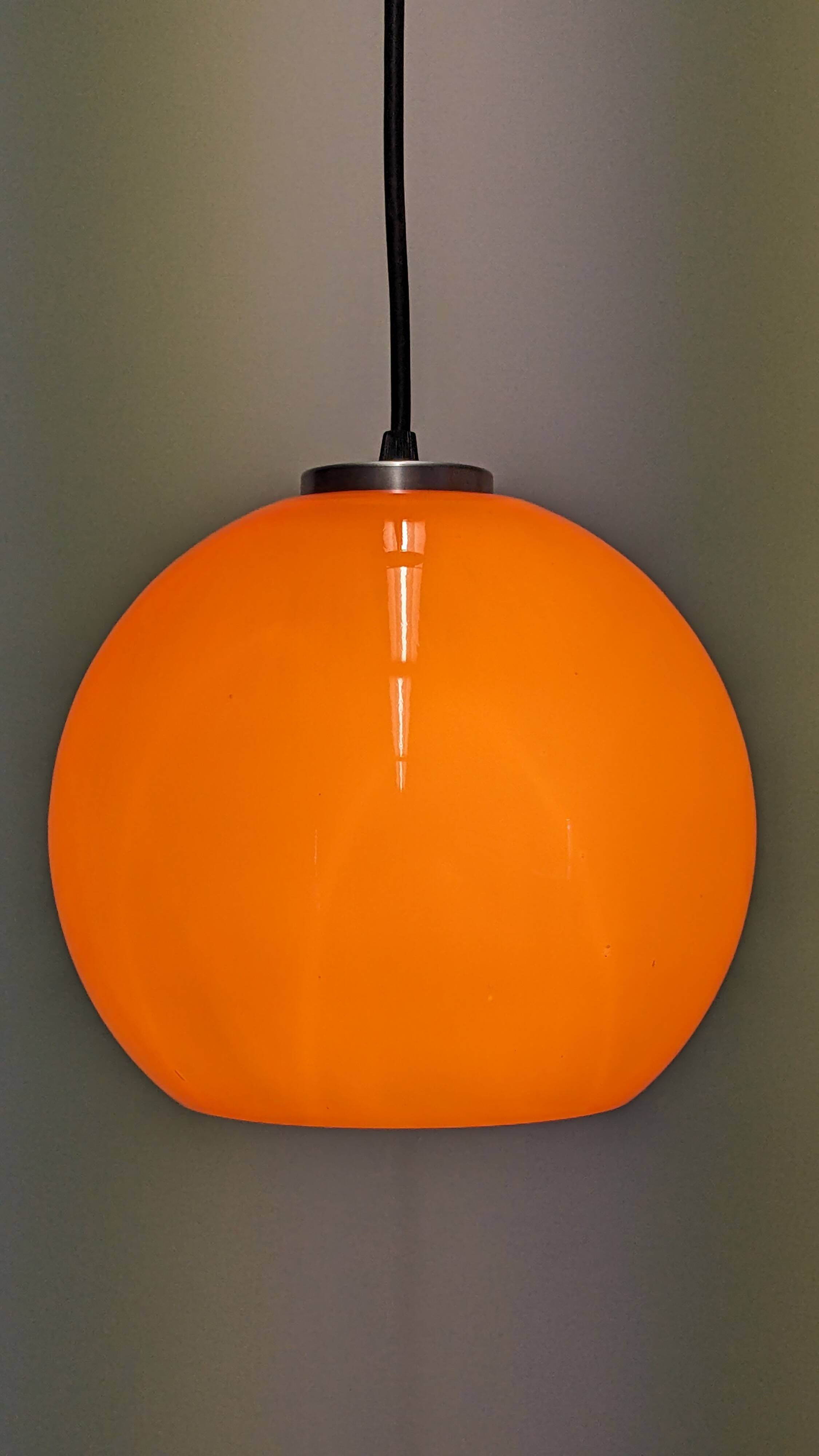 Orange opaline ball pendant light, 60s/70s