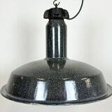 Large Industrial Grey Enamel Factory Lamp with Cast Iron Top, 1960s