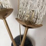 Pair of wall sconces from the 60s, gold metal and tulips.