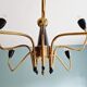 Spider chandelier in brass and black lacquered metal Italian design 1950s