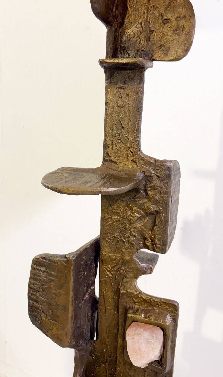 Brutalist bronze Floor Lamp with Incrusted Stones , 1970s