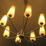 Italian brass and art glass chandelier, 1970s