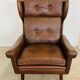 Vintage danish retro mid-century svend skipper cognac leather chair & stool 60s