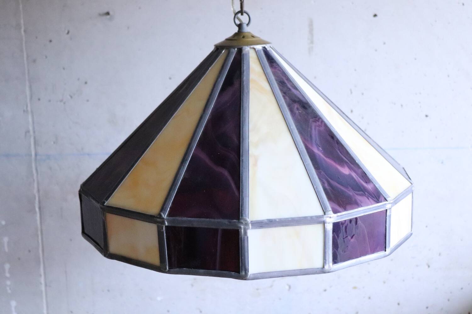 Large cream and purple tiffany style art deco pendant light