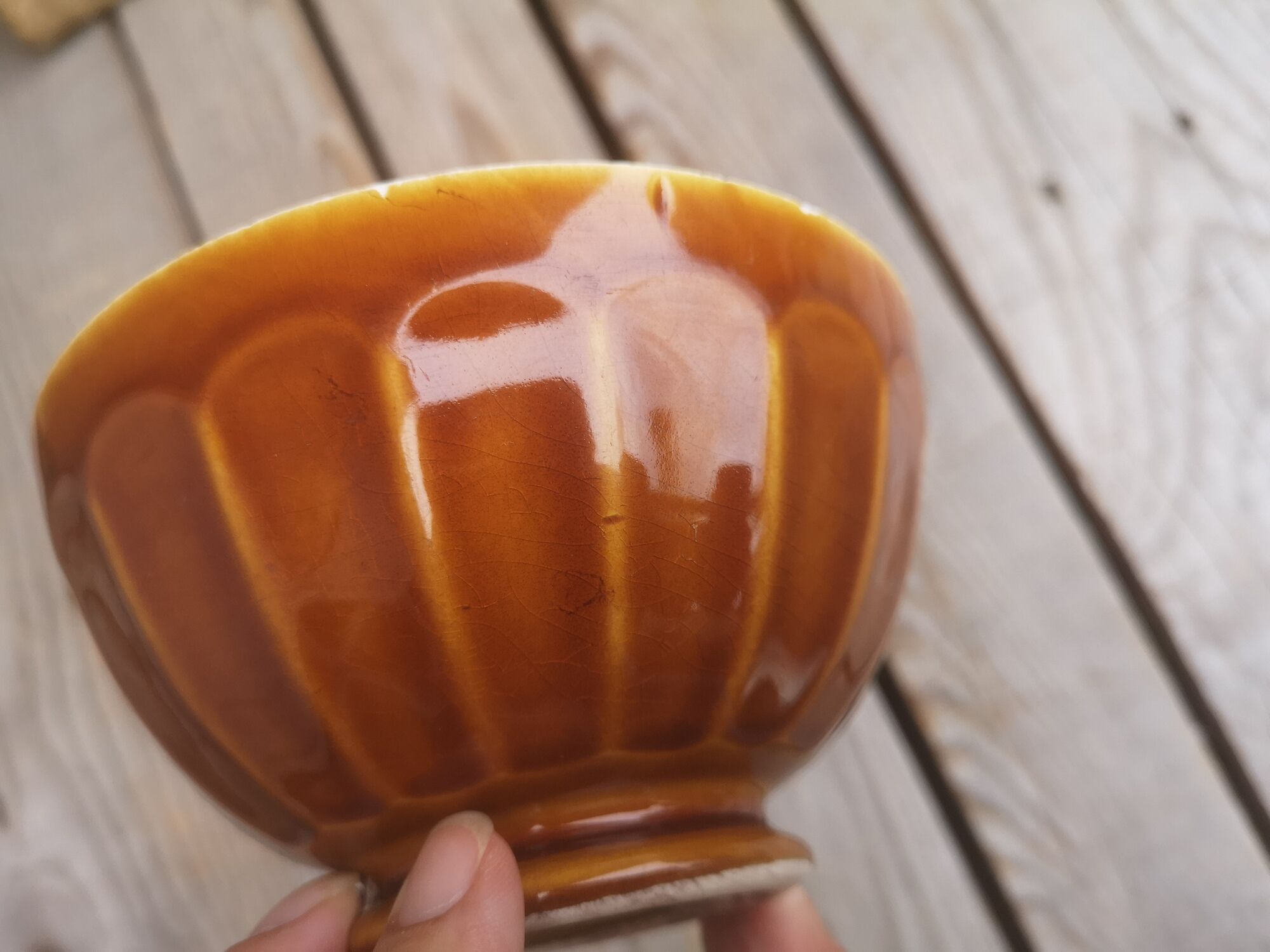 Brown and yellow ceramic bowl Digoin Sarreguemines