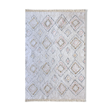 Tapis berbere 120x180 cm blanc motifs colorés