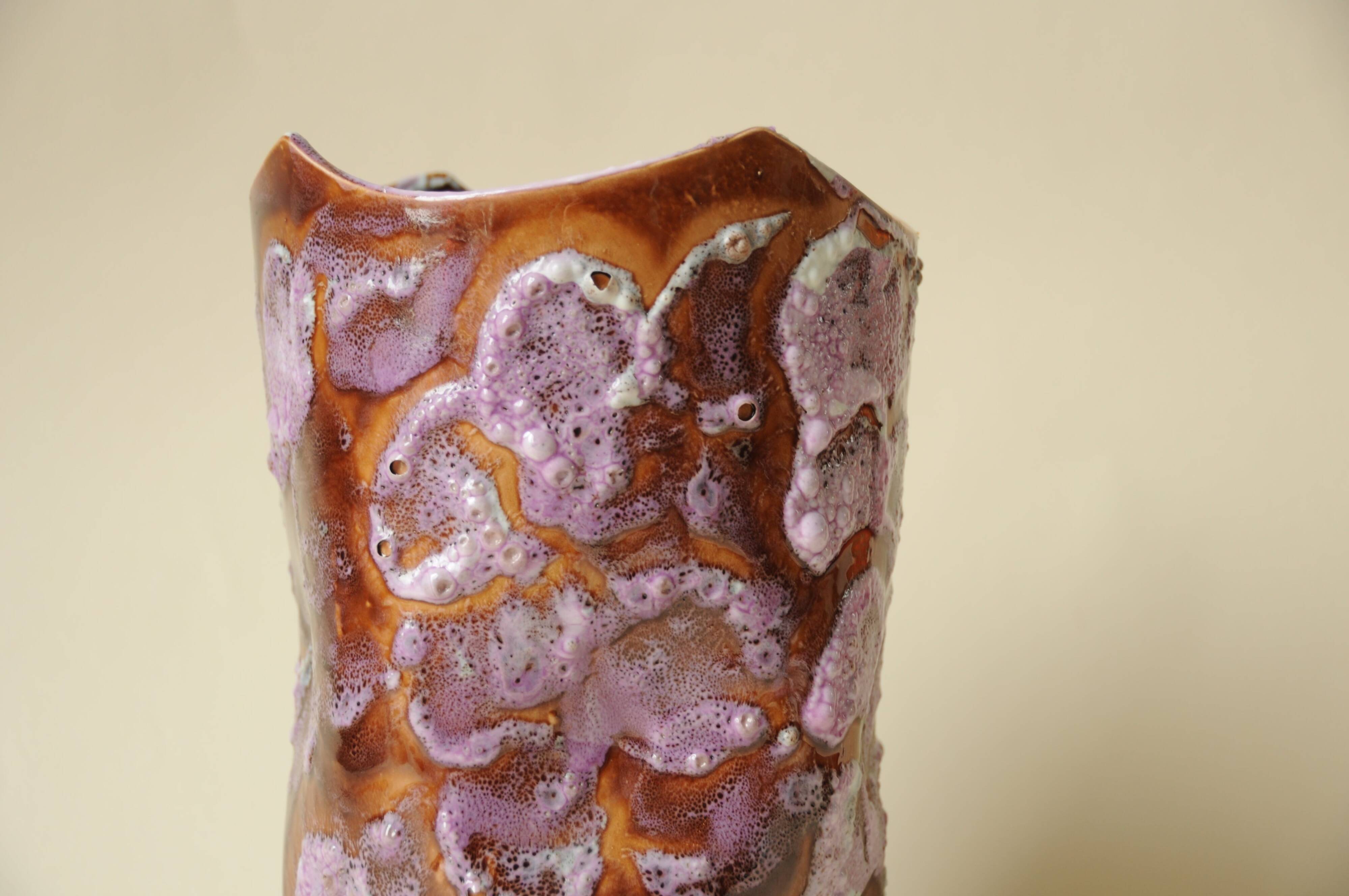 Fat Lava Ceramic Vase - Brown Purple - Organic Shape - 70s