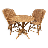 Ensemble composé d’une table et trois fauteuils en lamelles de châtaignier années 50/60