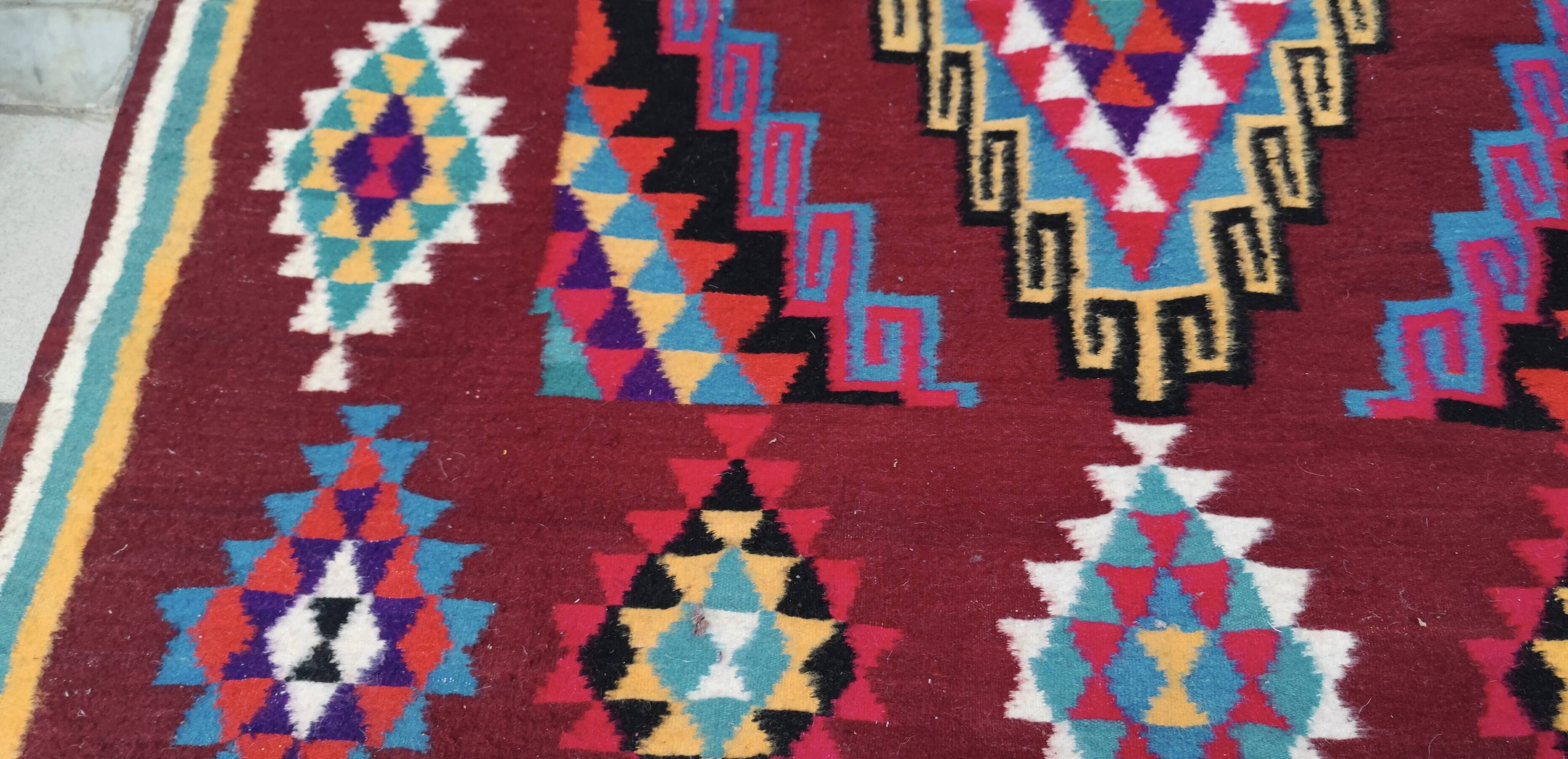 Double-sided Berber kilim rug hand-woven in natural wool