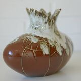 Vintage Brown Bud Fat Lava Ceramic Flower Art Vase Handmade Home Decor 1970