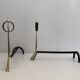 Pair of modernist bronze and wrought iron andirons