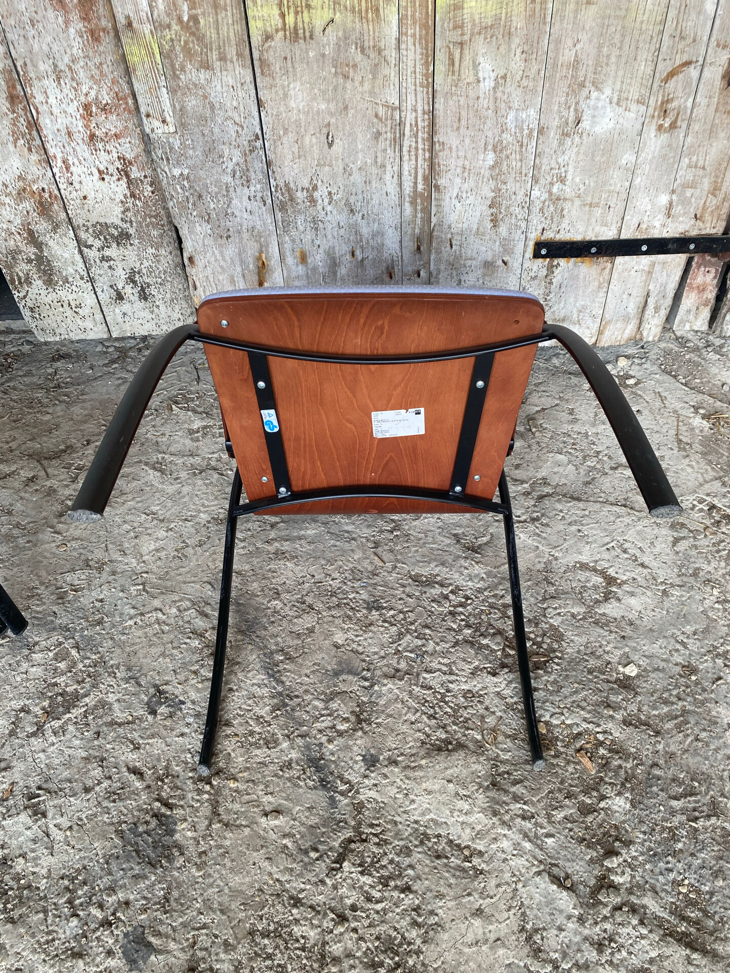 Vintage Armchair RONÉO Black Metal Legs + Dark Wood Shell + Vintage Fabric