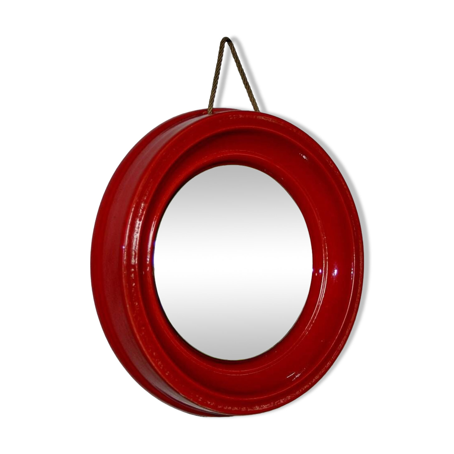 Vintage bright red ceramic mirror 1960