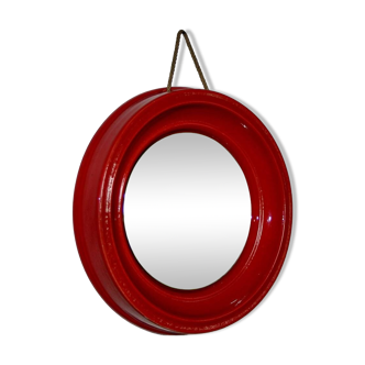 Miroir en céramique vintage rouge vif 1960