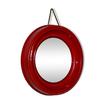 Vintage bright red ceramic mirror 1960s