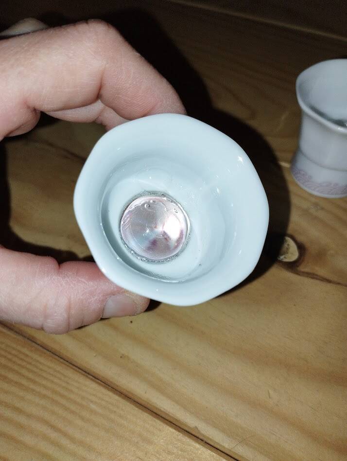 Pair of antique glass egg cups – Floral & insect decoration – Po