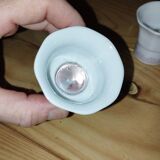 Pair of antique glass egg cups – Floral & insect decoration – Po