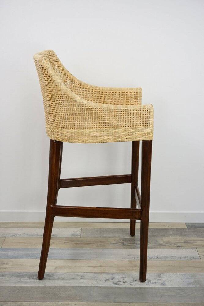 Wooden and rattan bar stool, France