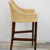 Wooden and rattan bar stool, France