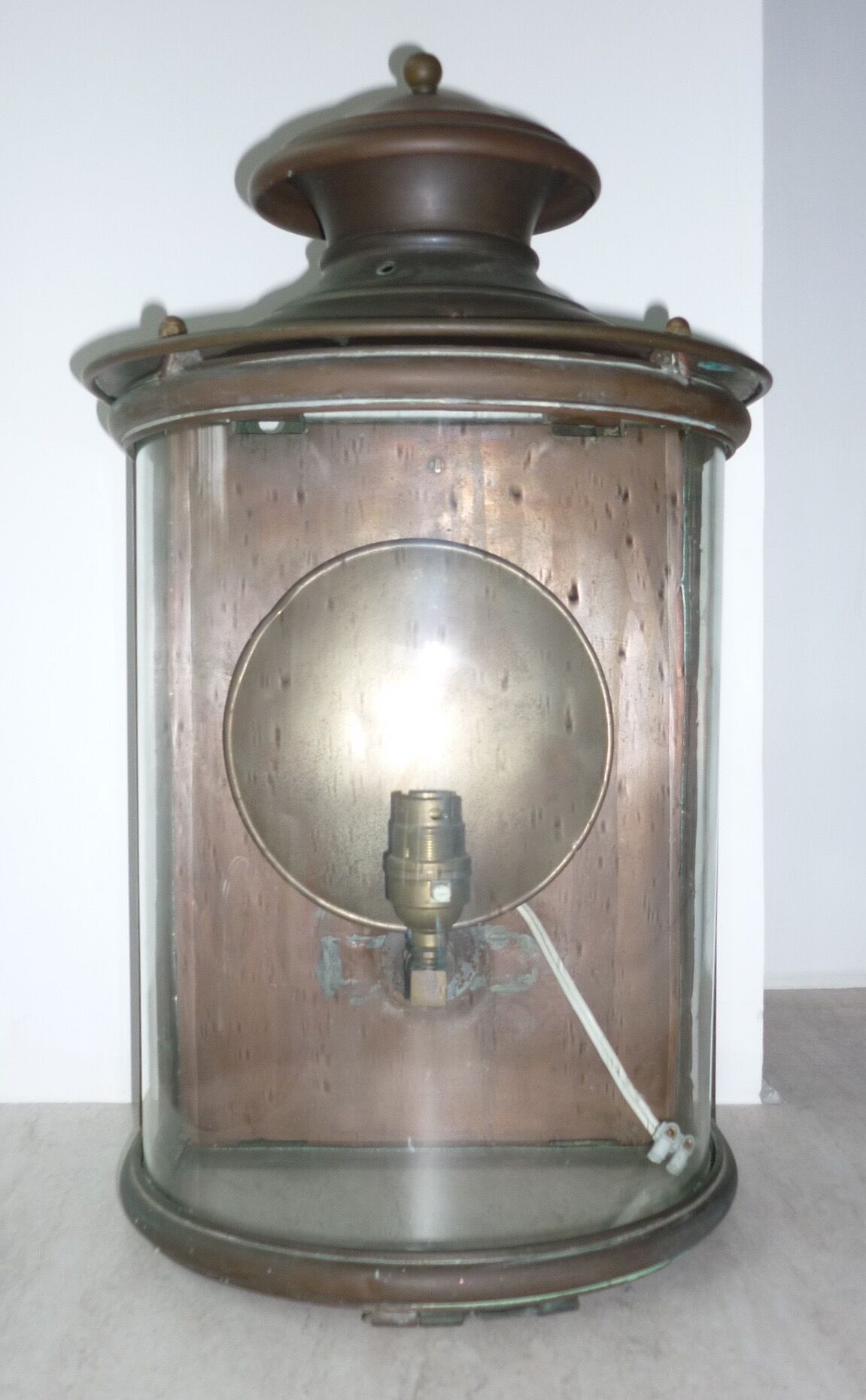 Ancient half-moon brass wall lantern