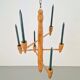 Brutalist Twisted Spool Candle Chandelier in Wood, 1960s