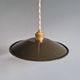 Pair of industrial pendant lights in olive green enameled sheet metal