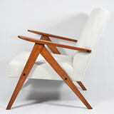 Vintage scandinavian armchair, 1960s, fully renovated, beige fabric