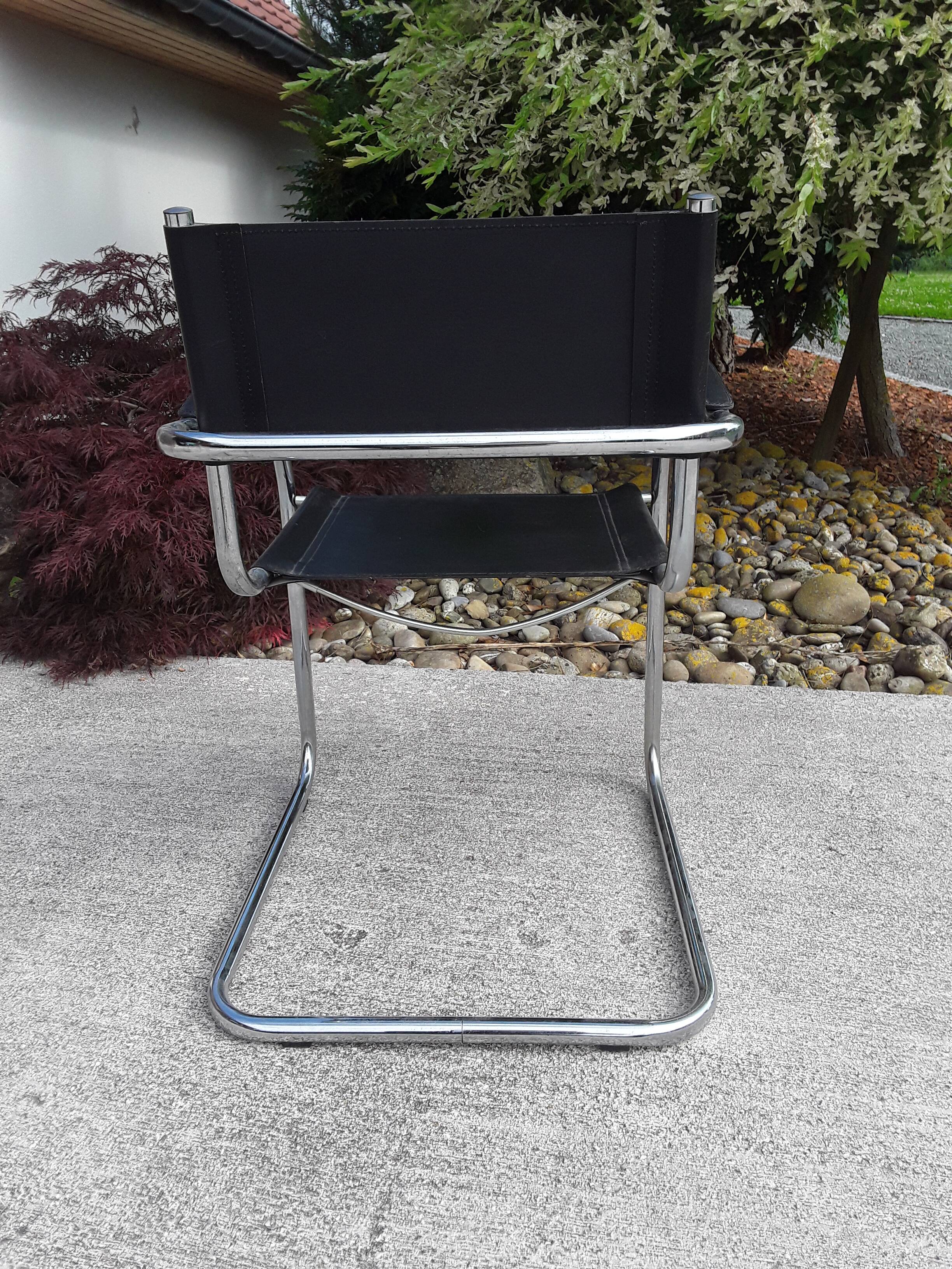 Cantilever skaï and chrome armchair