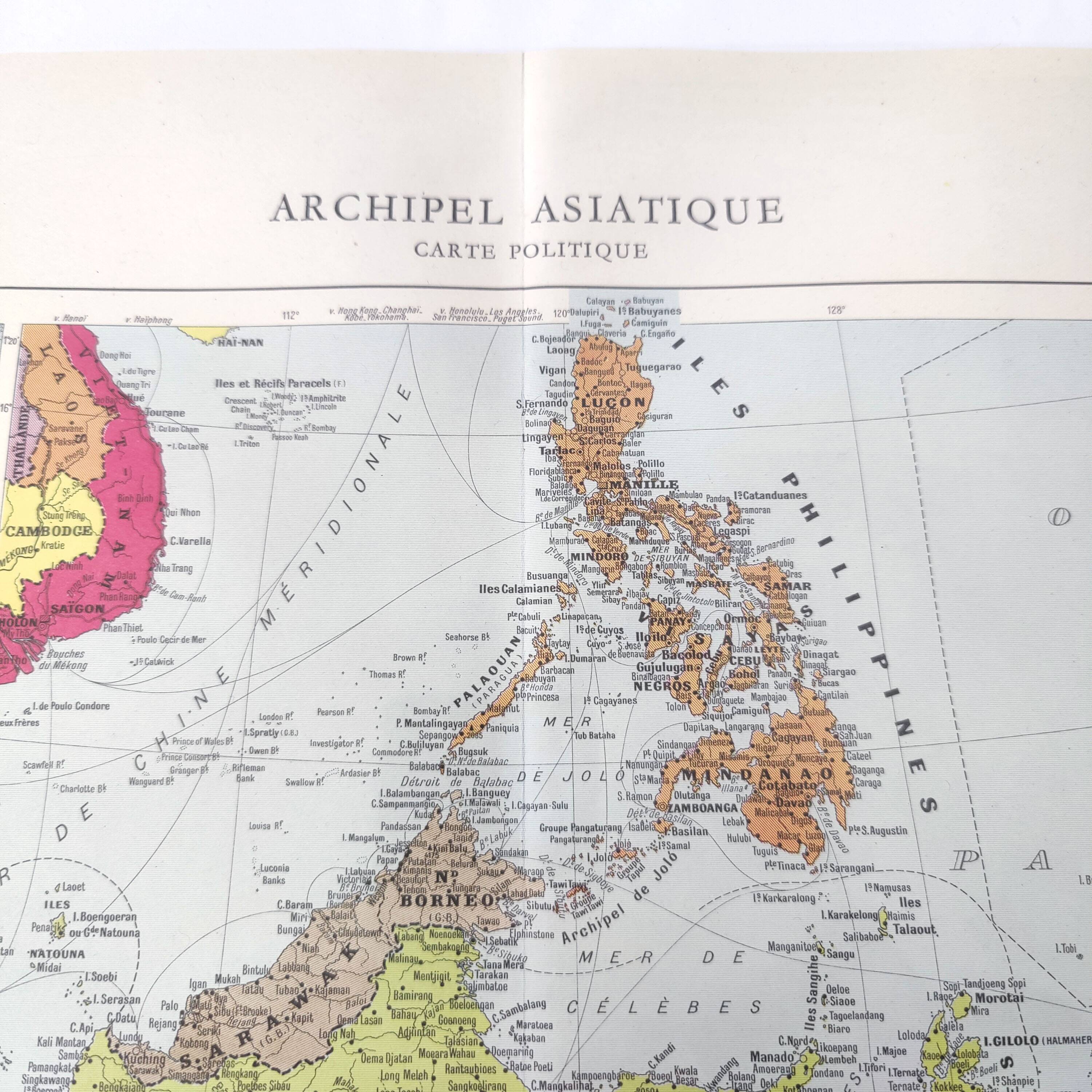 Vintage Map Indonesia Asia Archipelago 38x43cm from 1950