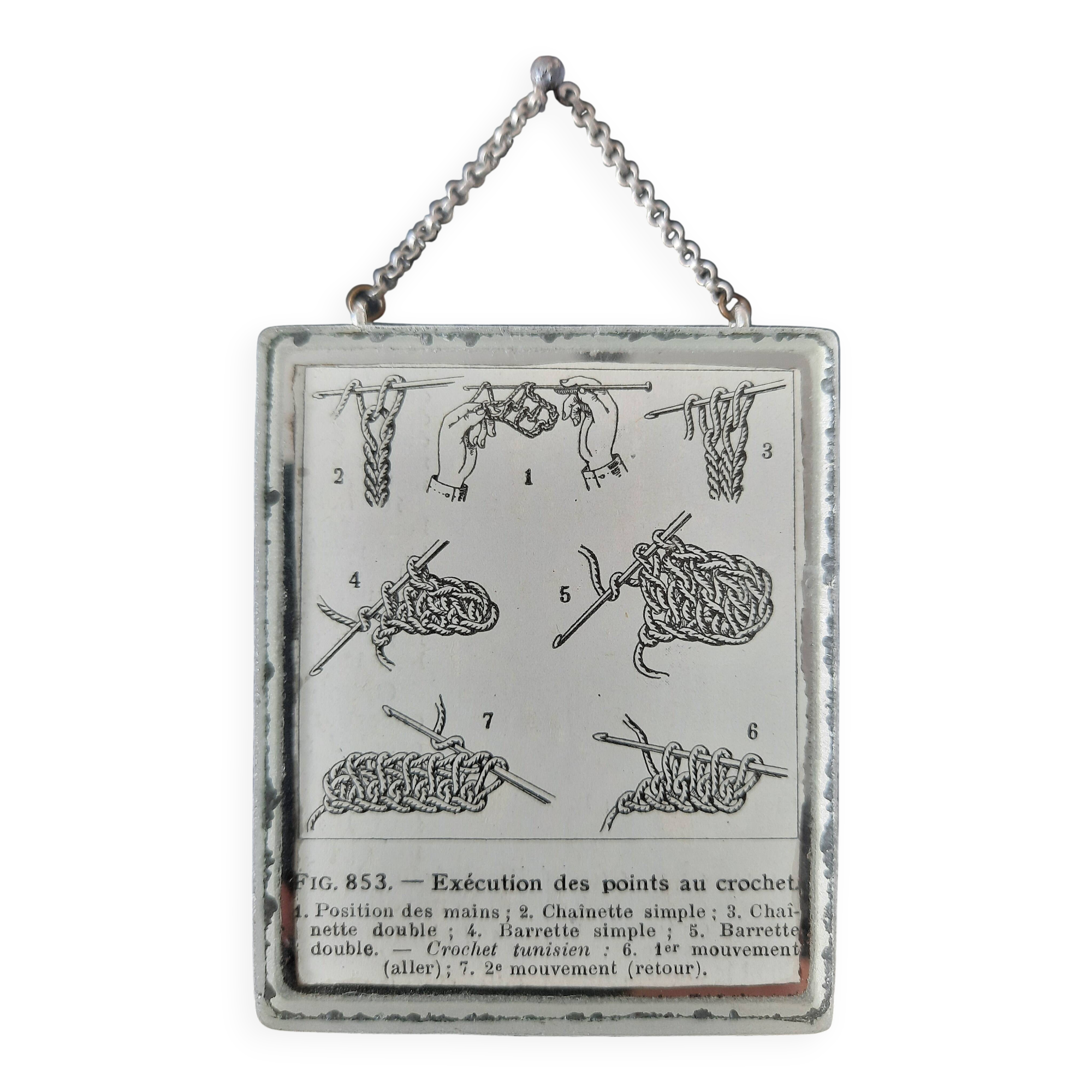 Antique illustration "Hook" inserted under a mirror. Cabinet of Curiosities.