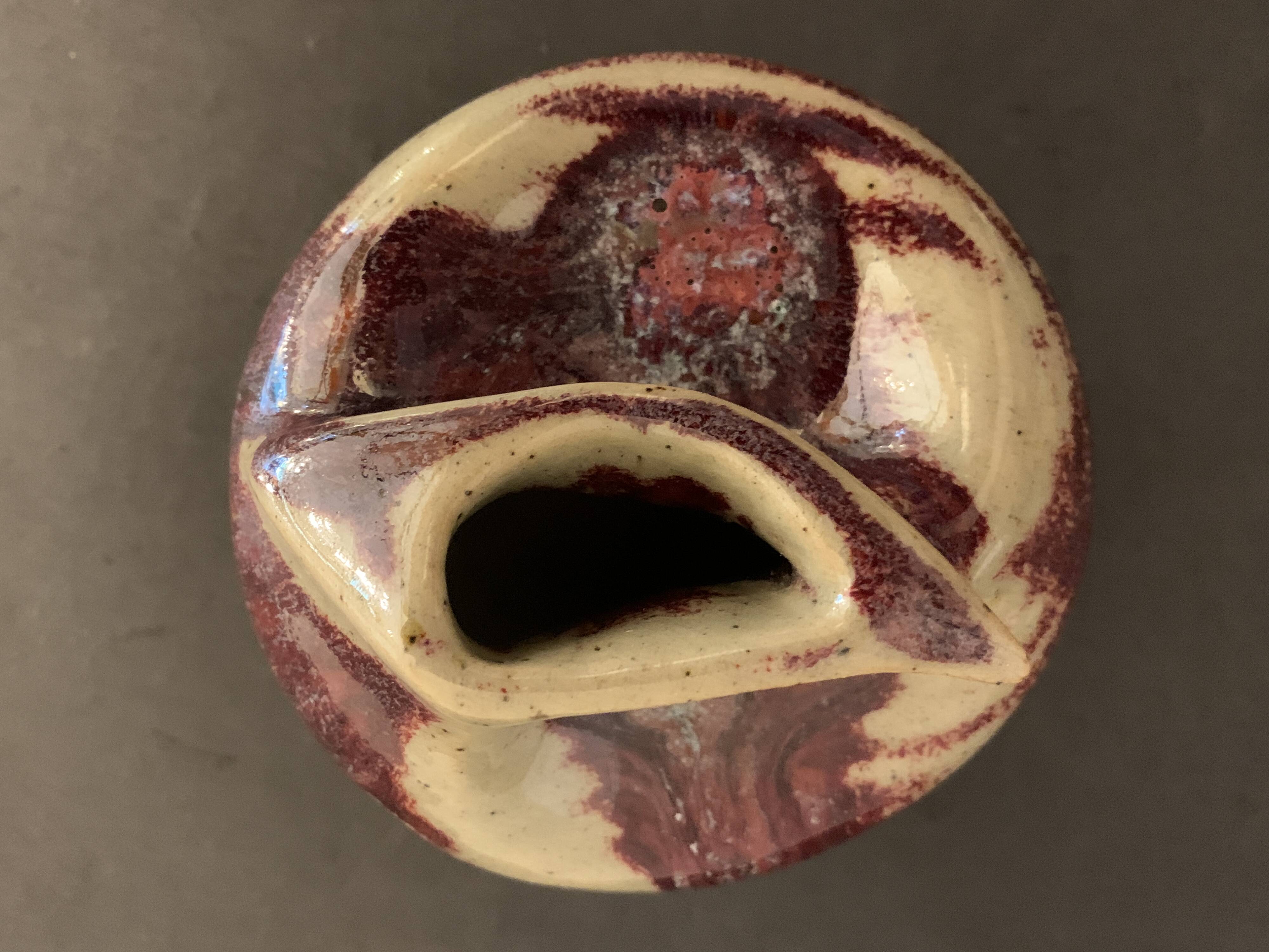Vase soliflore français Lucette Pillet en grès rouge sang de boeuf, 1980