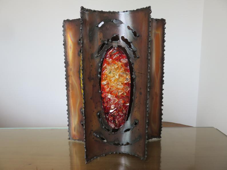 Applique " brutaliste " en métal et verre années 60 70