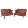Restored leather tufted Chesterfield sofa pair Harrods London