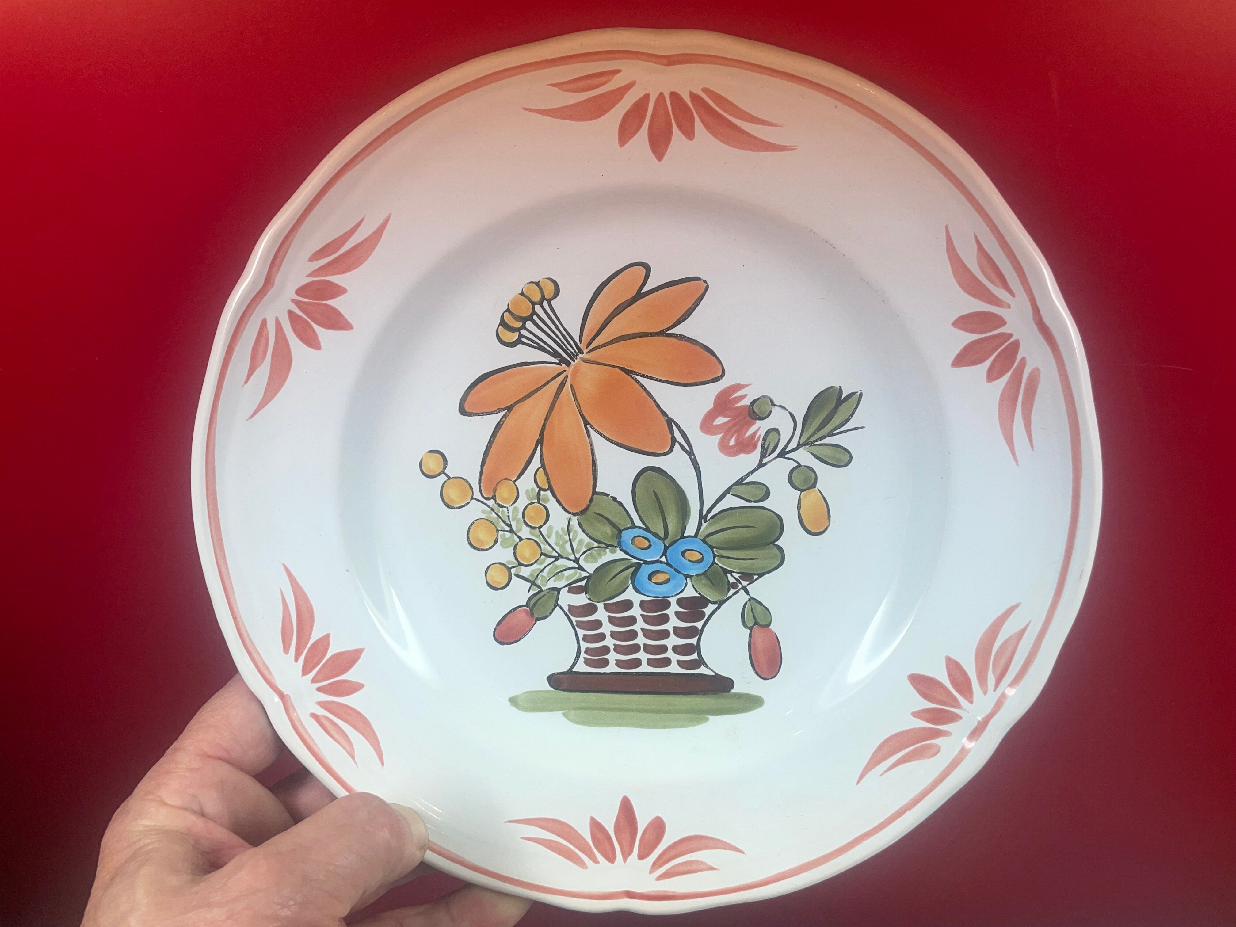 Set of 3 plates Basket Faience of Pornic Bouquets bird