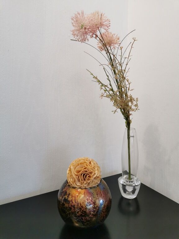 Glass ball vase signed Laque line