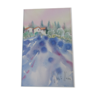 Watercolor landscape of provence