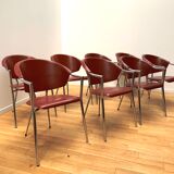 Suite of 8 designer leather chairs