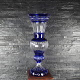 Cobalt blue carved crystal vase - Cristallerie de Lorraine