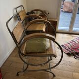 Wooden and metal armchairs