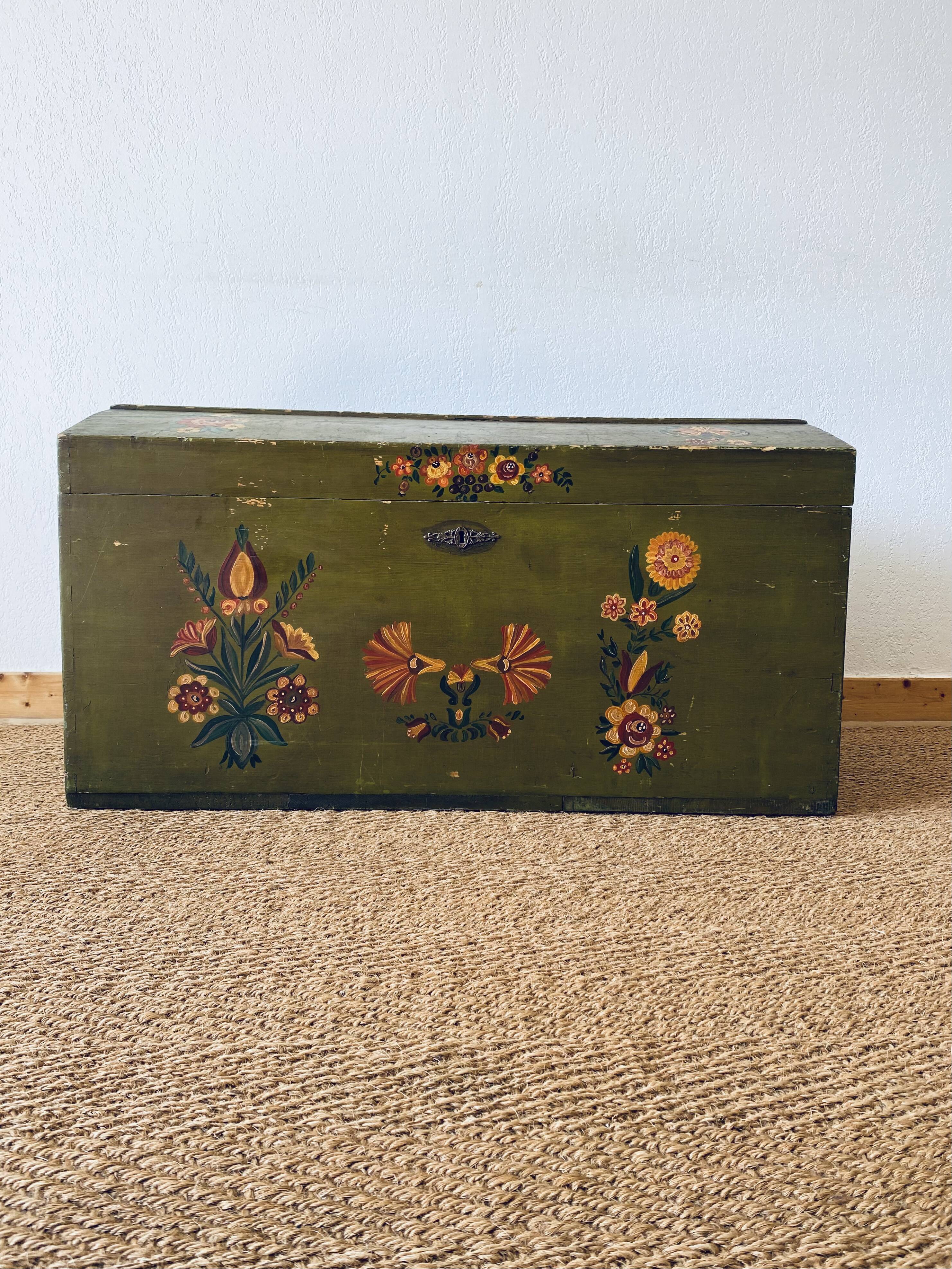 Large antique trunk hand-painted décor