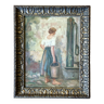 Cécile Van Moé. XIXe Charmante huile sur toile présentant une jeune femme près d’un puits.