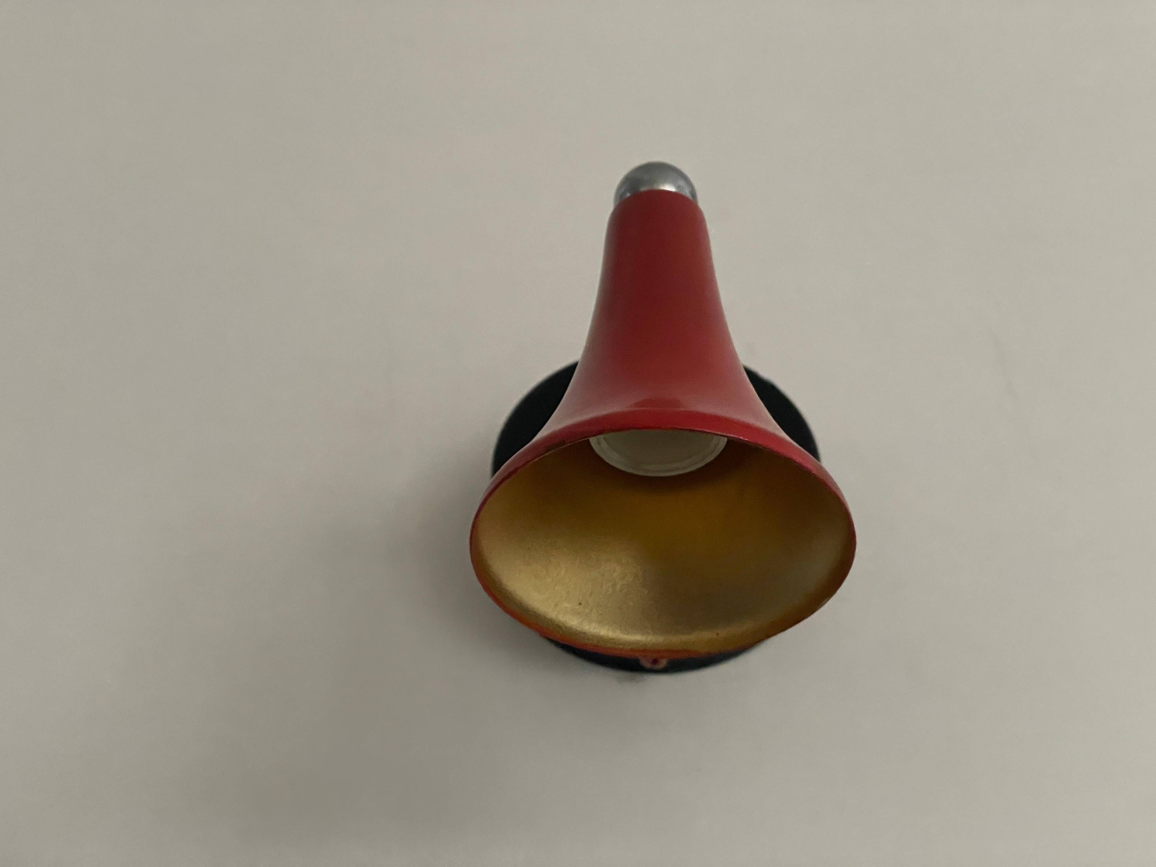 Pair of red metal wall lights AGE, 1970s, Italy
