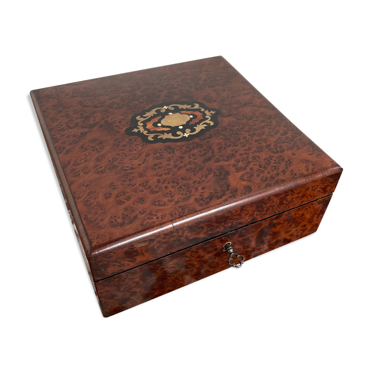 Jewelry box, Napoleon III, nineteenth century, cedar magnifying glass, rosewood, brass