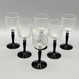 6 liqueur glasses on black opaline foot france, onyx luminarc vintage