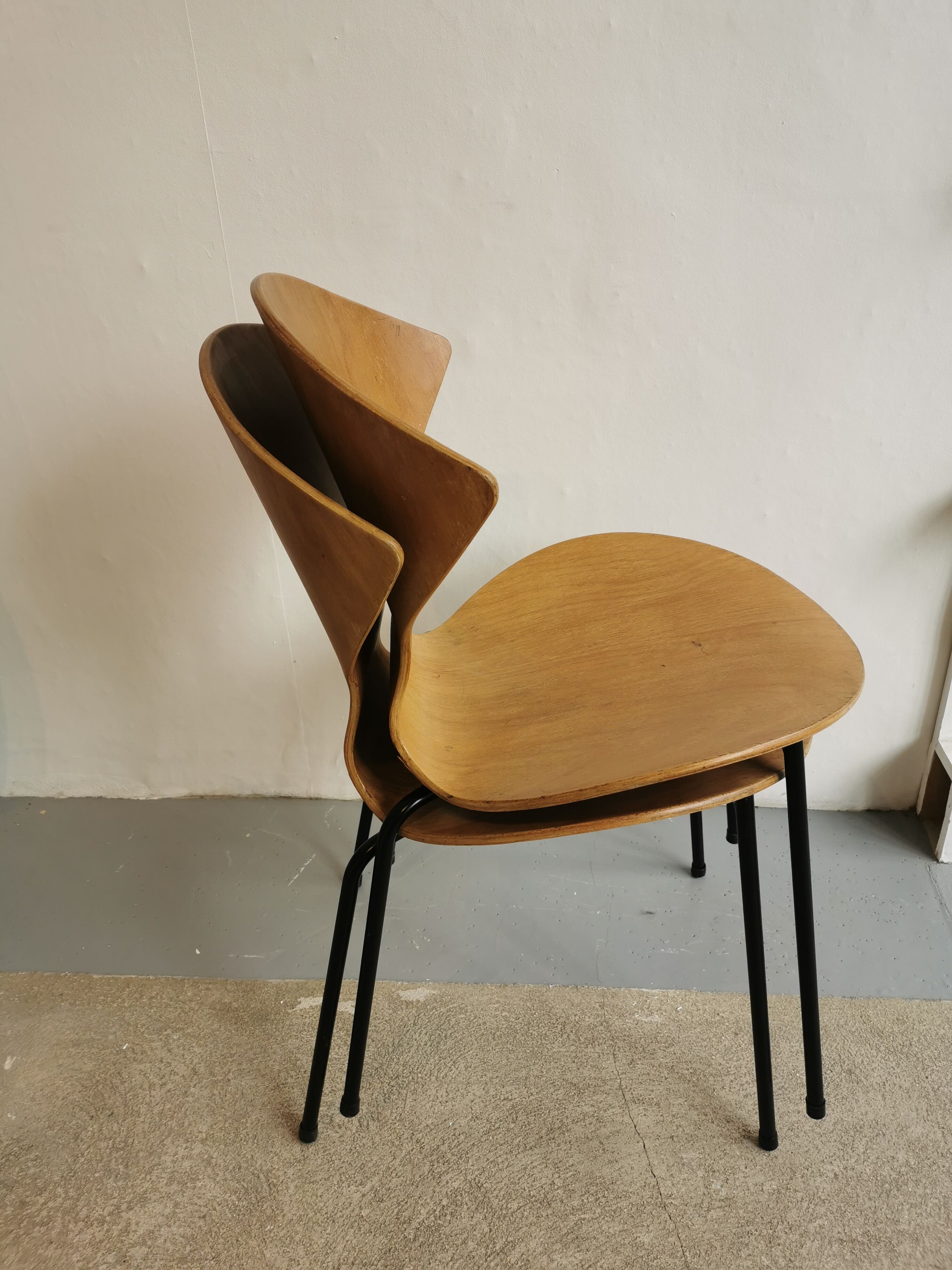 2 wooden chairs - metal circa 1950 Genevieve Dangles