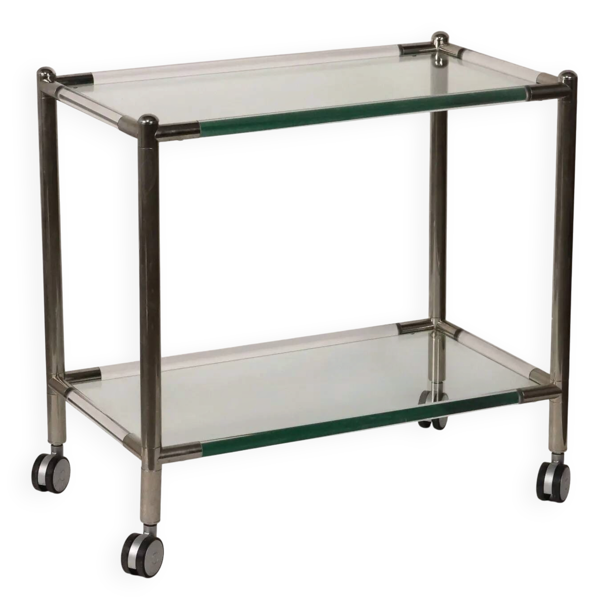 Chariot de service en verre et métal chromé, Italie, années 1980