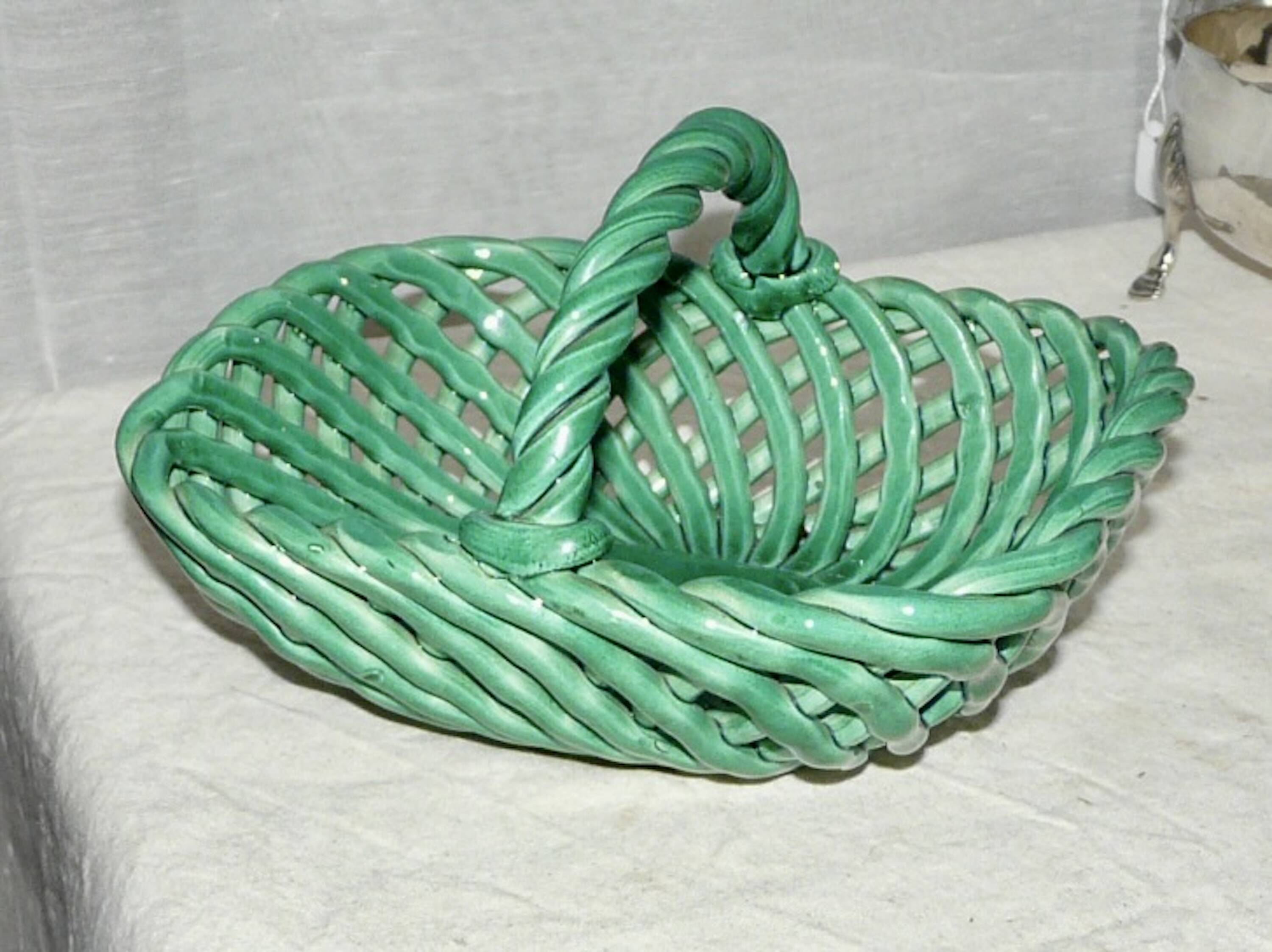 Vintage 1960s woven earthenware basket-shaped bowl