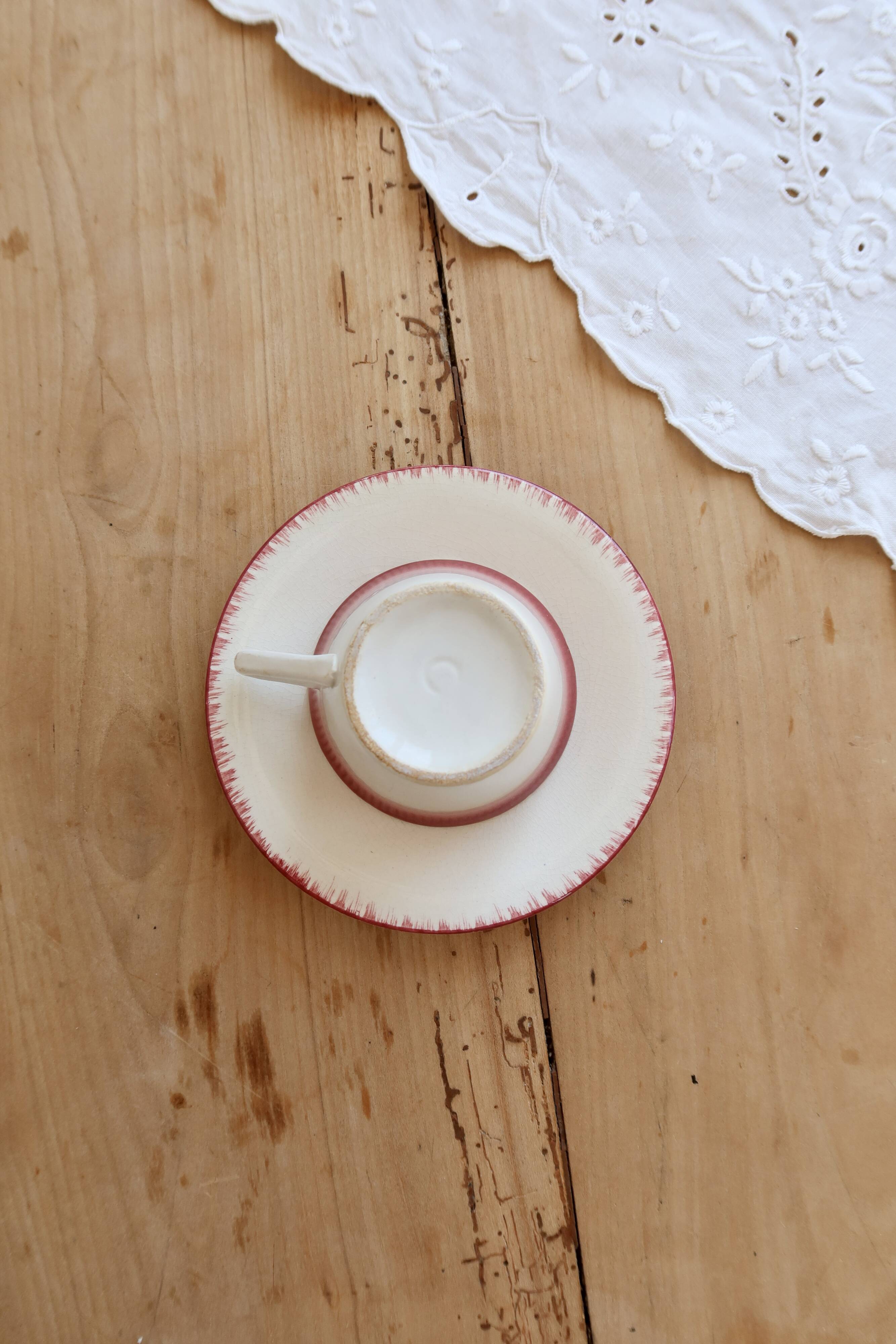 Antique Longchamp ironstone coffee cup with saucer.